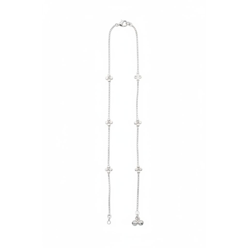 Gemstone Bloom Charm Silver Anklet – 99.9% Pure Weight:14g