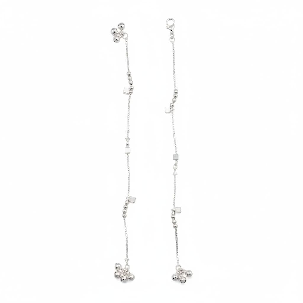 Geometric Bead Chain Anklet – 925 Sterling Silver