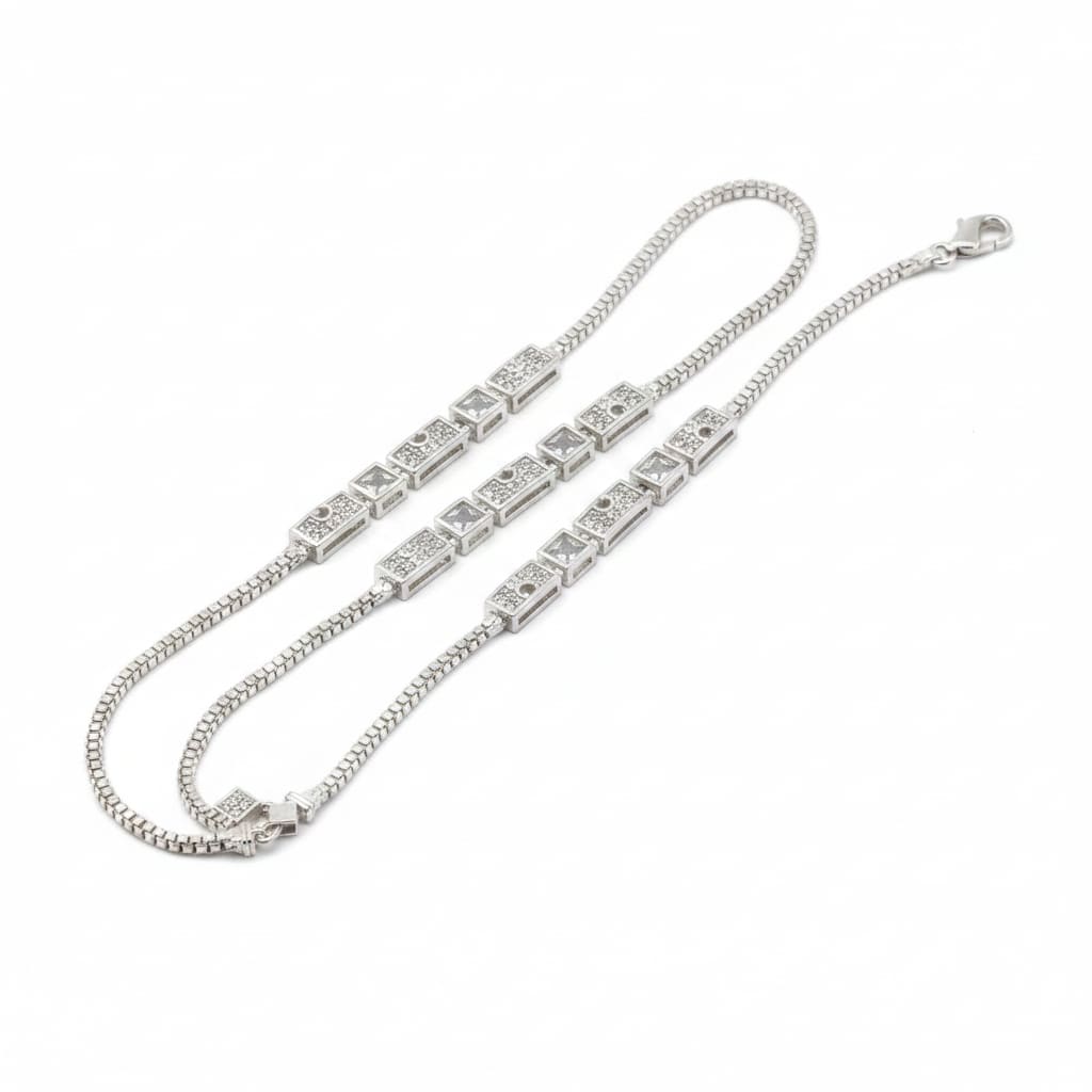 Geometric CZ Block Anklet – 925 Sterling Silver Adjustable
