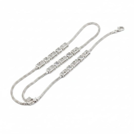 Geometric CZ Block Anklet – 925 Sterling Silver Adjustable