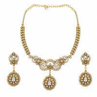 Load image into Gallery viewer, Gold-plated 925 sterling silver antique floral medallion necklace earrings set on white
