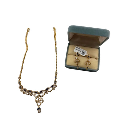 Gold-Plated 925 Sterling Silver Blue Marquise Vine Necklace