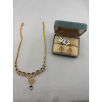 Load image into Gallery viewer, Gold-plated blue marquise necklace and matching earrings set
