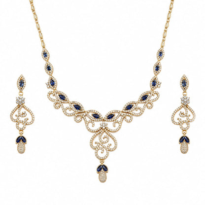 Gold-Plated 925 Sterling Silver Blue Marquise Vine Necklace