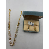 Load image into Gallery viewer, Gold-plated crystal vine necklace and matching cascading leaf earrings set
