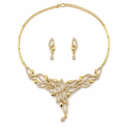 Gold-Plated 925 Sterling Silver Clear-Stone Leaf Necklace &