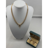 Load image into Gallery viewer, Gold-plated 925 sterling silver crystal necklace and earrings set front view
