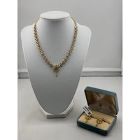 Load image into Gallery viewer, 925 sterling silver gold-plated necklace set with clear stones and drop earrings
