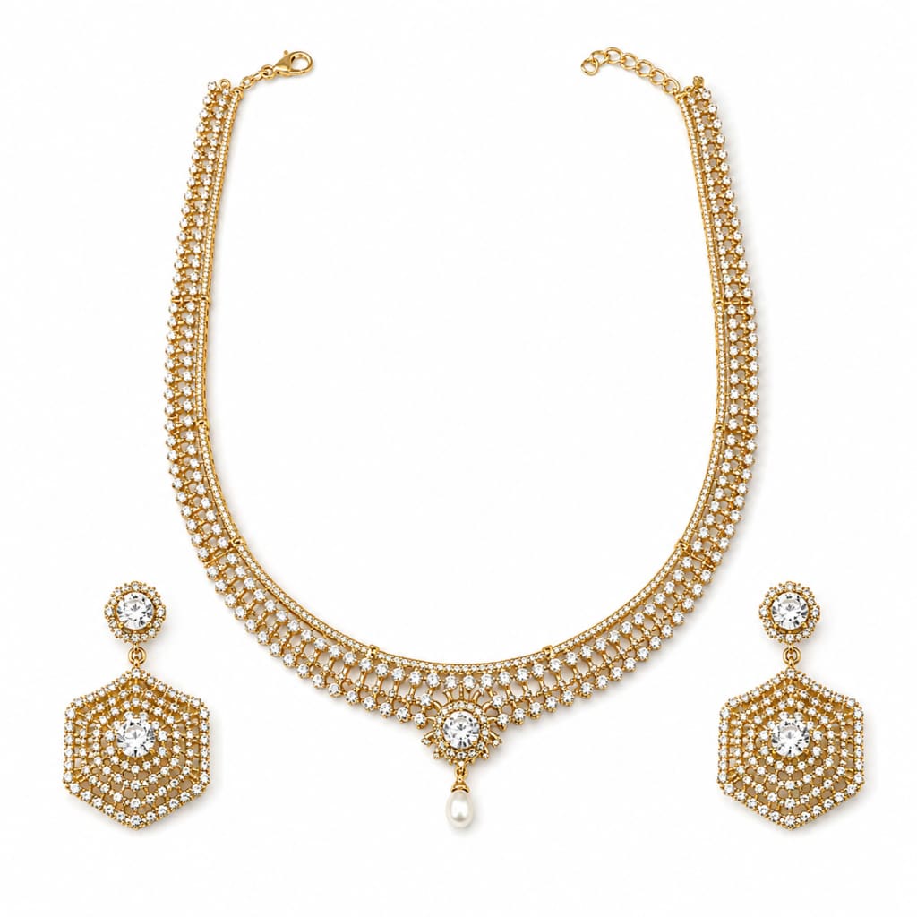 Gold-Plated 925 Sterling Silver Crystal Necklace &