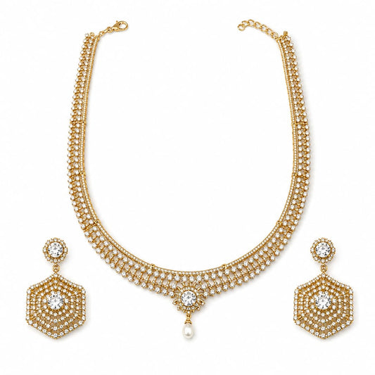 Gold-Plated 925 Sterling Silver Crystal Necklace &
