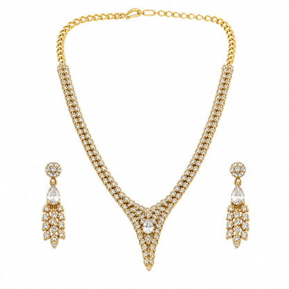 Gold-Plated 925 Sterling Silver Floral Crystal V Necklace &