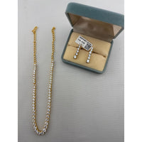 Load image into Gallery viewer, Gold-plated graduated crystal tennis necklace and matching earrings set
