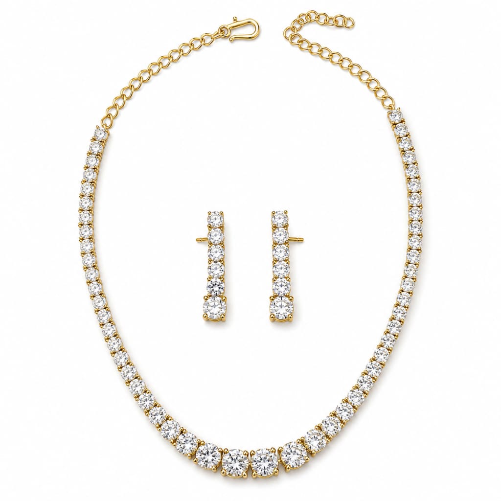 Gold-Plated 925 Sterling Silver Graduated Tennis Necklace &