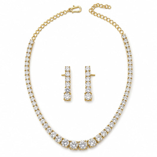 Gold-Plated 925 Sterling Silver Graduated Tennis Necklace &