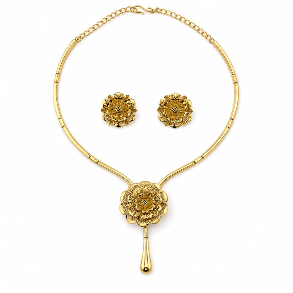 Gold-Plated 925 Sterling Silver Layered Flower Necklace &