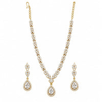 Load image into Gallery viewer, Gold-plated 925 sterling silver marquise leaf and teardrop necklace earrings set on white
