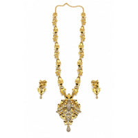 Load image into Gallery viewer, Gold-plated 925 sterling silver ornate floral statement necklace earrings set on white
