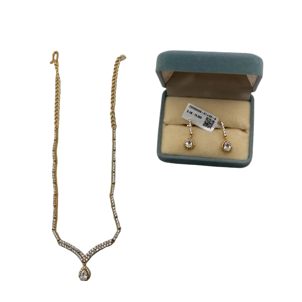 Gold-Plated 925 Sterling Silver V-Shaped Crystal Necklace &