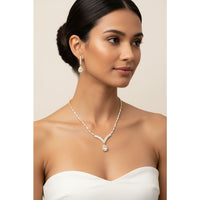 Load image into Gallery viewer, Gold-Plated 925 Sterling Silver V-Shaped Crystal Necklace &amp;
