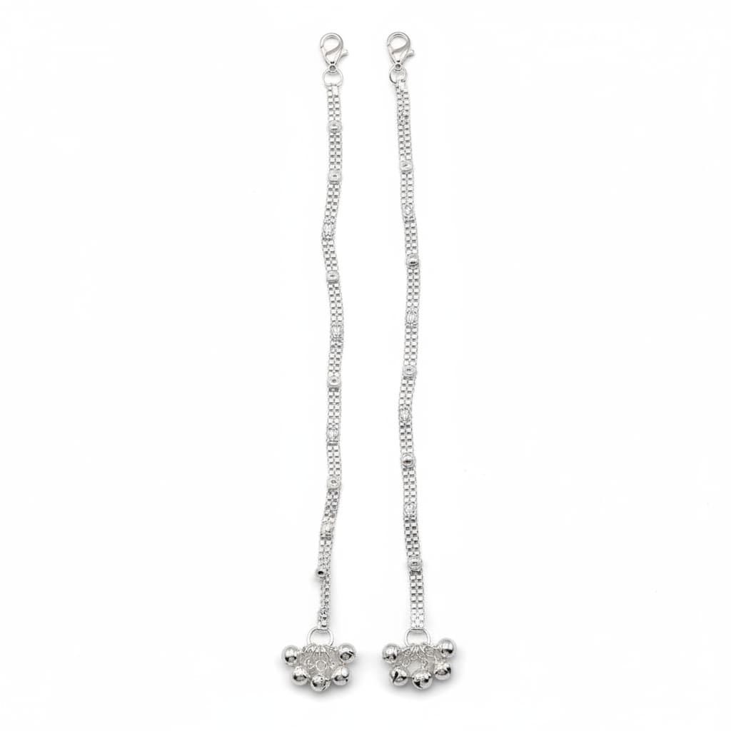 Grid Pattern Silver Anklet – 99.9% Pure Minimal Ghungroo
