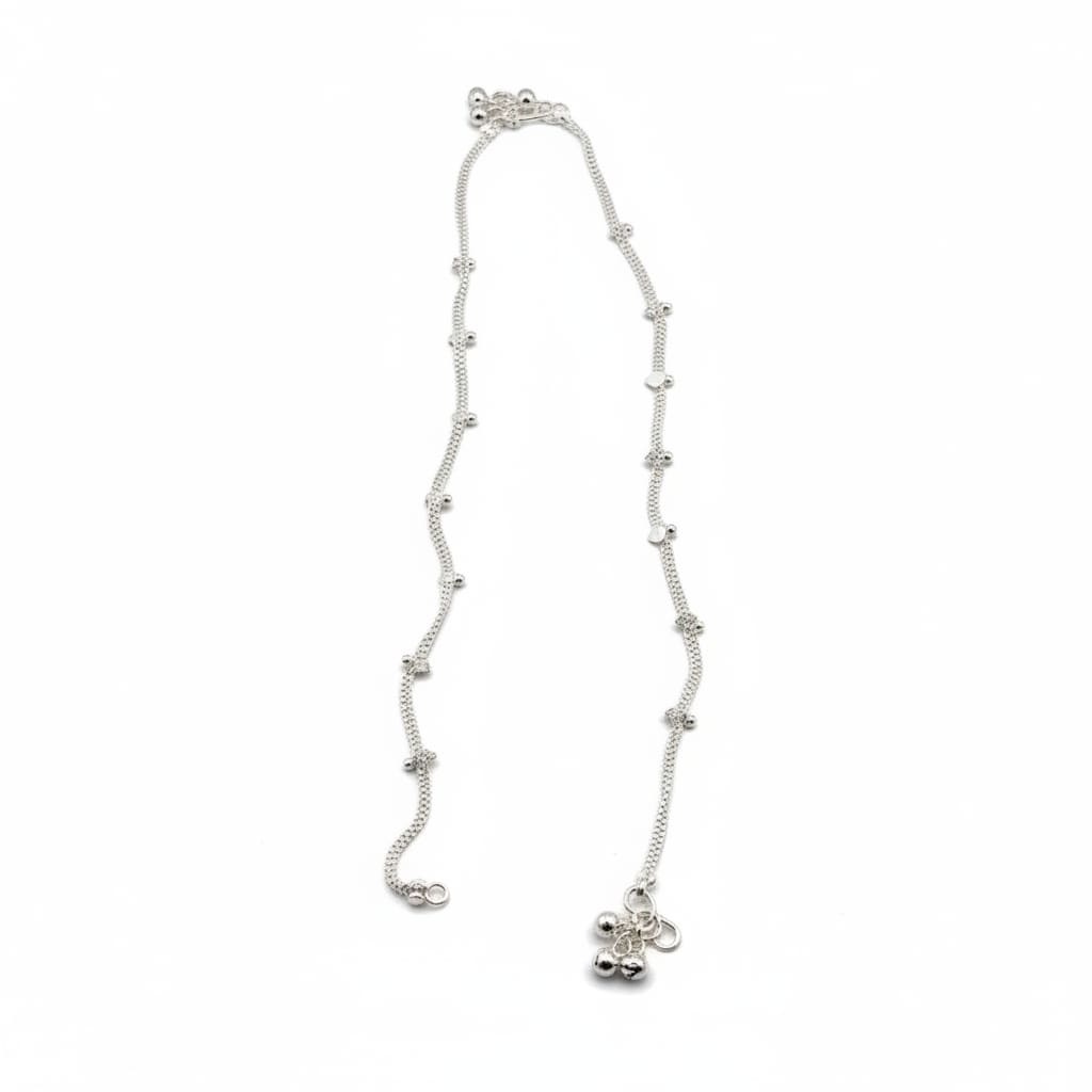 Heart Charm Silver Anklet – 99.9% Pure Weight:20g