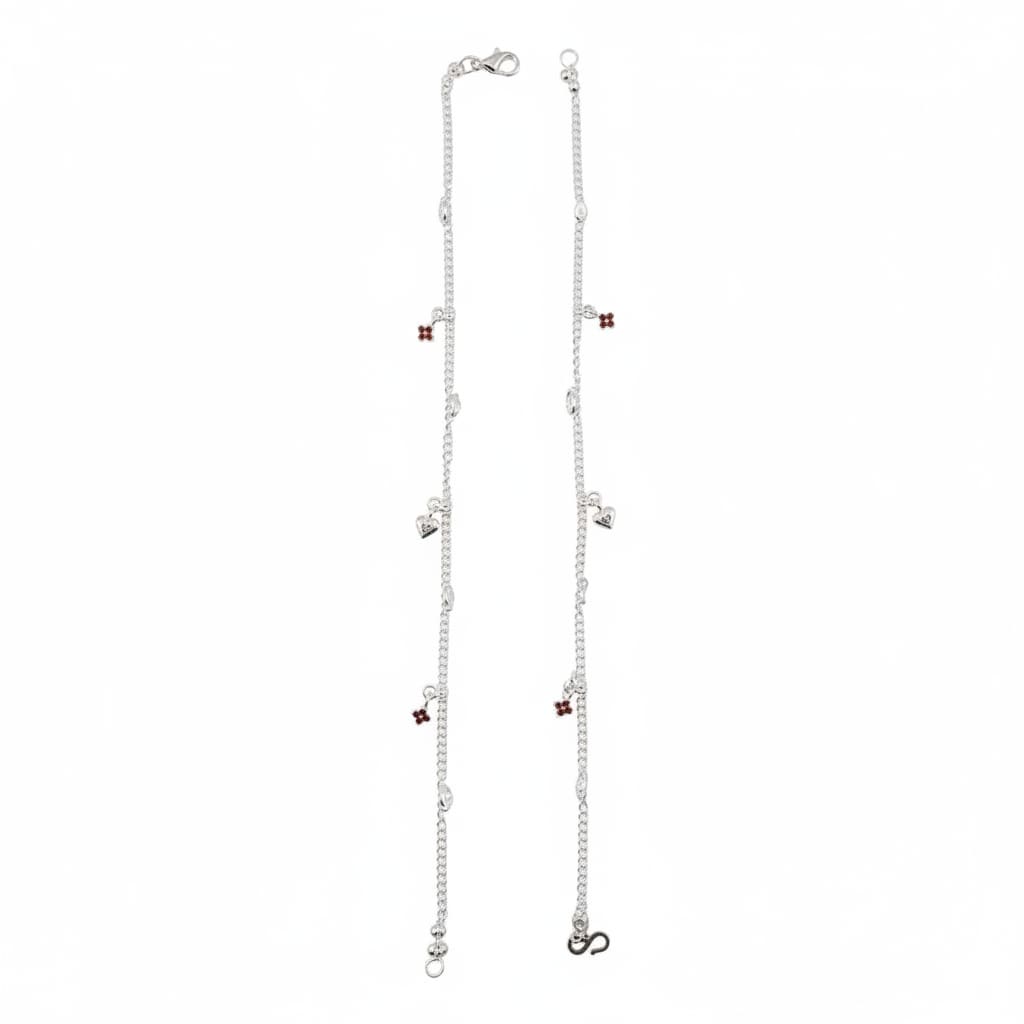 Heart Drop Charm Silver Anklet – 99.9% Pure Adjustable