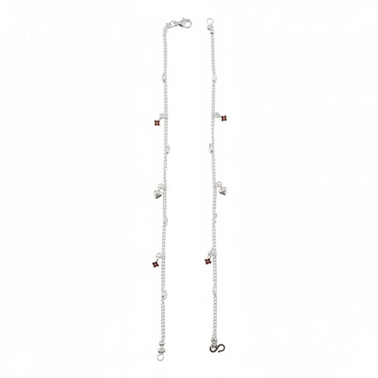 Heart Drop Charm Silver Anklet – 99.9% Pure Adjustable