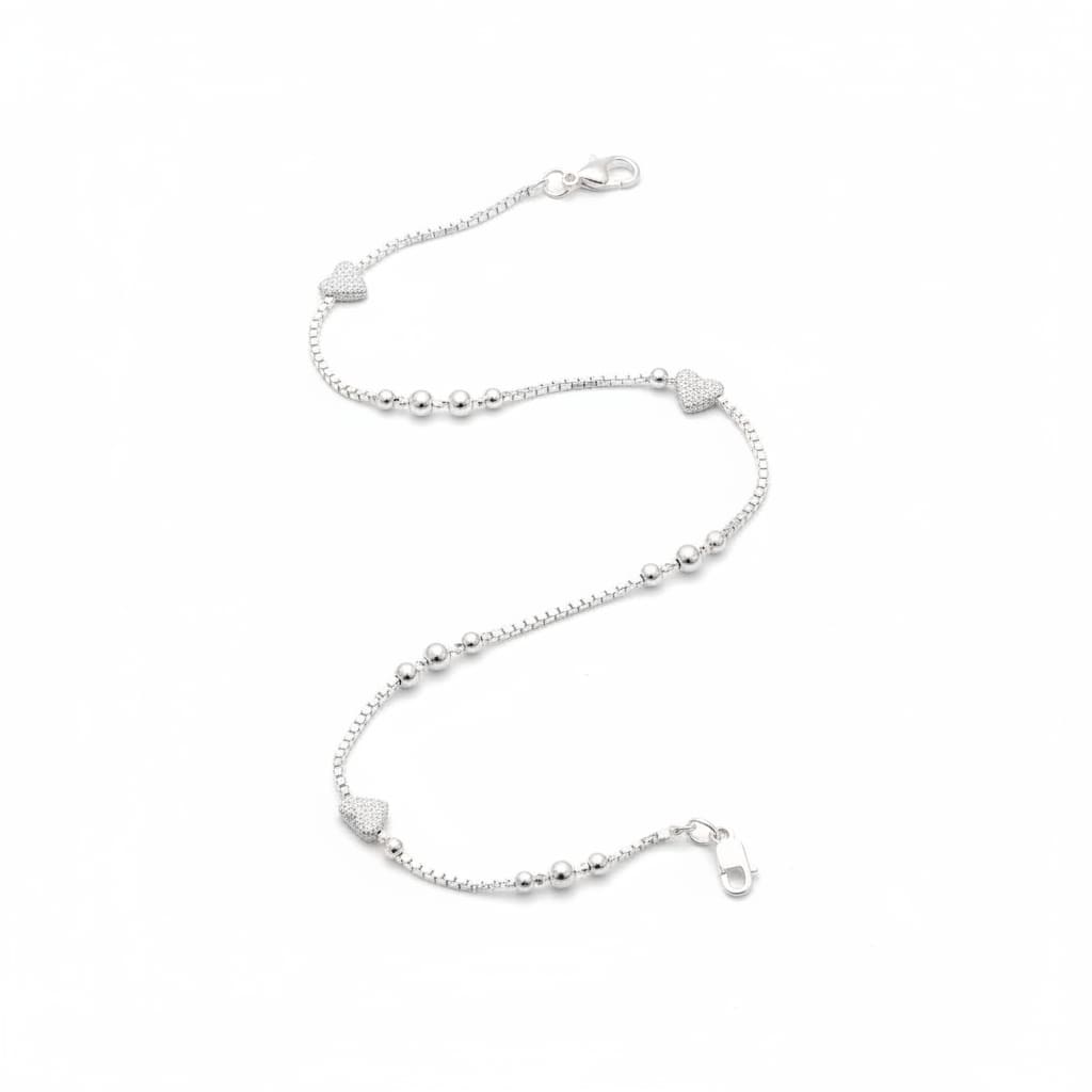 Heart Wave Delicate Silver Anklet – 99.9% Pure Adjustable