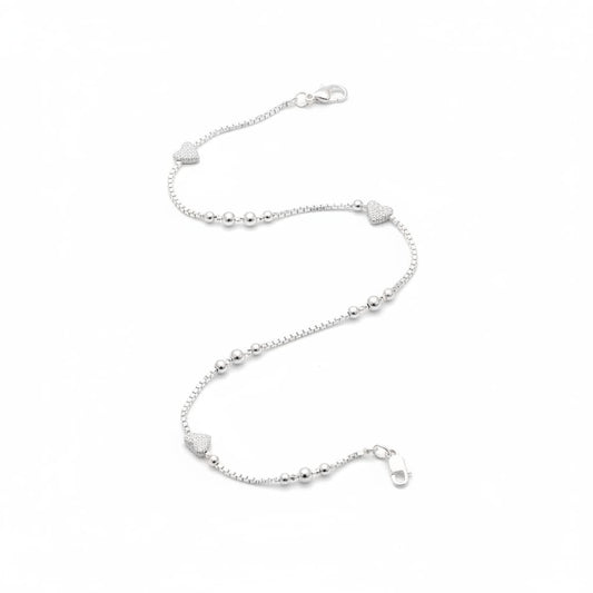 Heart Wave Delicate Silver Anklet – 99.9% Pure Adjustable