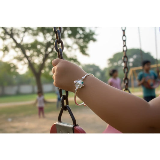 Kids Ganesh Silver Bangle – 925 Sterling Silver Baby Kada with Lord Ganesha Charm