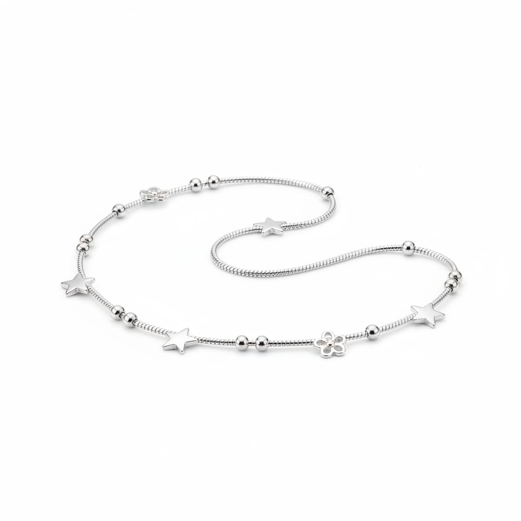 Mini Blossom Charm Silver Anklet – 99.9% Pure Weight:7g