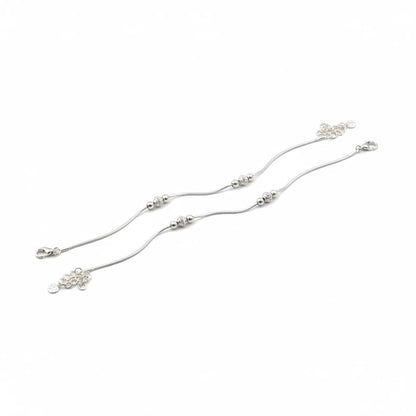 Minimal Bead Flow Silver Anklet – 99.9% Pure Adjustable