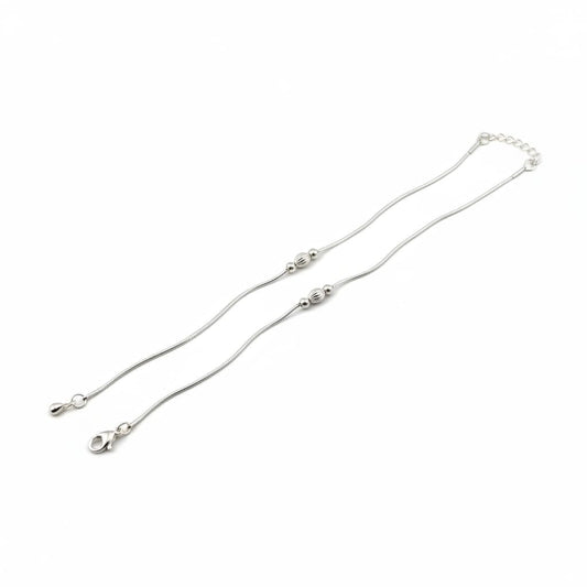 Minimal Bead Silver Anklet – 925 Sterling Single Accent