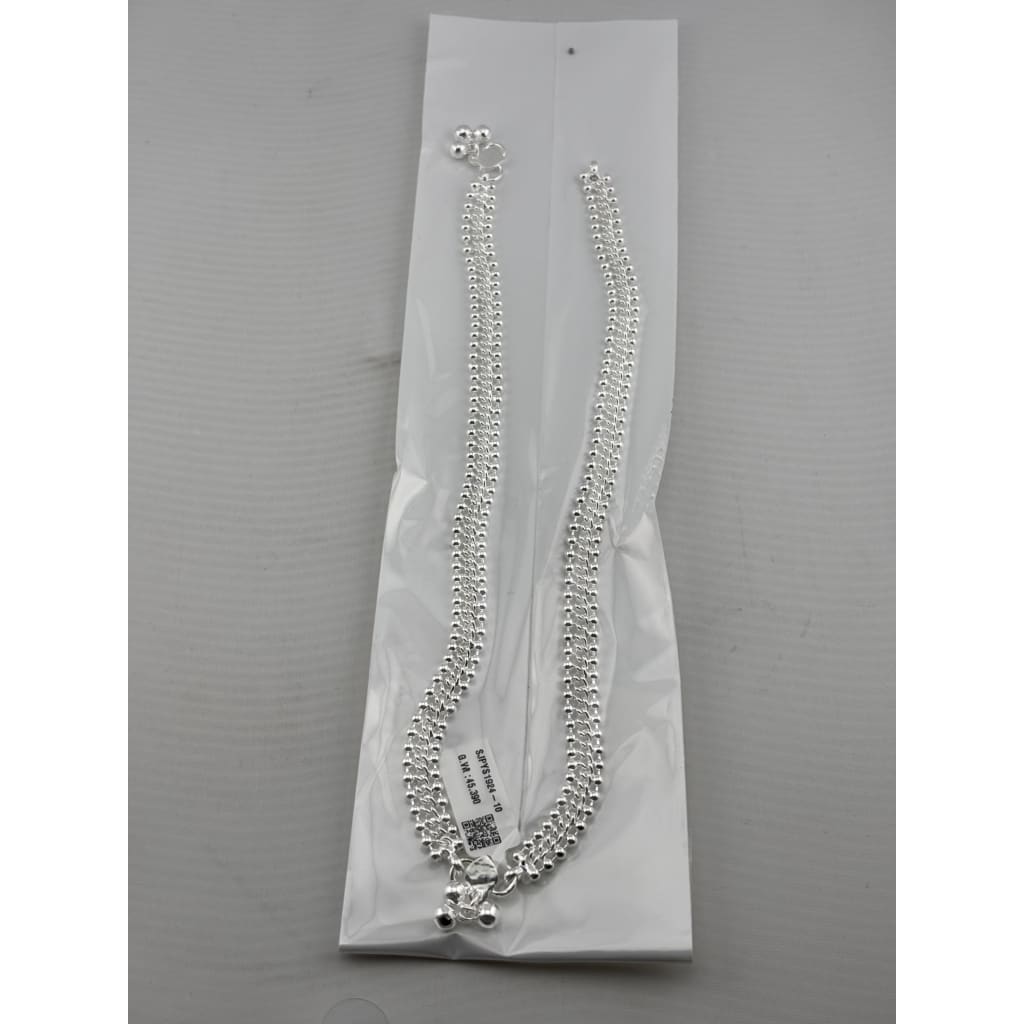 Multi Layer Silver Anklet – 99.9% Pure Beaded Chain Design
