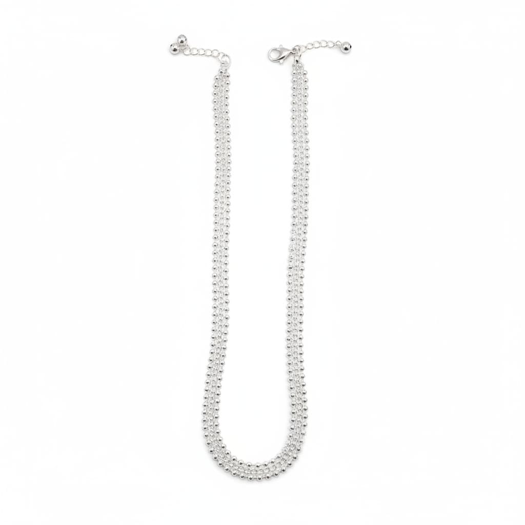 Multi Layer Silver Anklet – 99.9% Pure Beaded Chain Design
