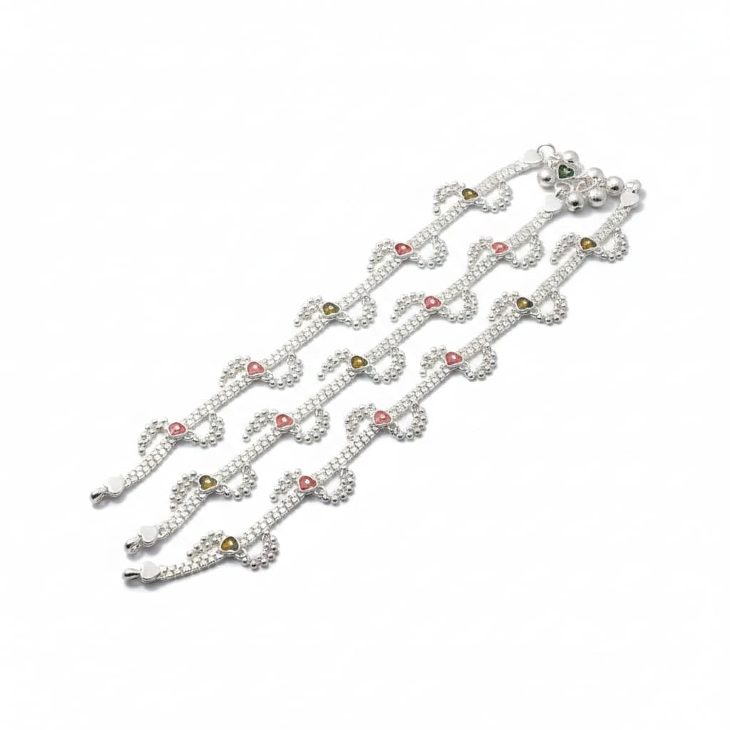 Multicolor Heart Charm Anklet – 925 Sterling Silver