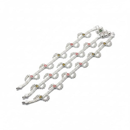 Multicolor Heart Charm Anklet – 925 Sterling Silver