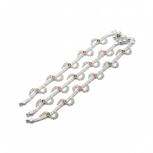 Multicolor Heart Charm Anklet – 925 Sterling Silver