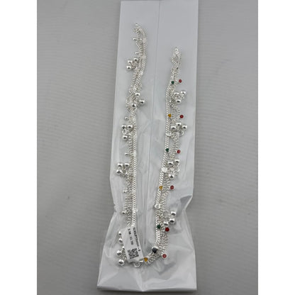 Navratna Bell Layered Silver Anklet – 99.9% Pure Adjustable