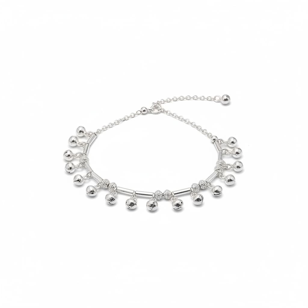 Ornate Bar Bead Silver Anklet – 99.9% Pure Weight:24g