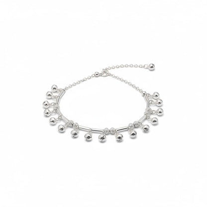 Ornate Bar Bead Silver Anklet – 99.9% Pure Weight:24g