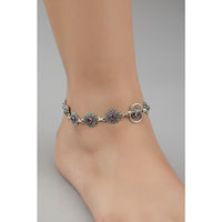 Load image into Gallery viewer, Oxidised Pink Stone Anklet – 925 Sterling Silver – Vintage Floral Link Design – 20g
