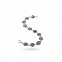 Load image into Gallery viewer, Oxidised Pink Stone Anklet – 925 Sterling Silver – Vintage Floral Link Design-20g
