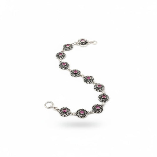 Oxidised Pink Stone Anklet – 925 Sterling Silver Vintage