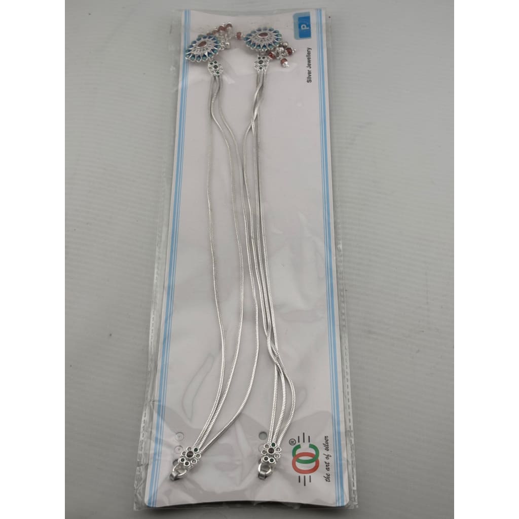 Peacock Drop Multi-Chain Silver Anklet – 99.9% Pure Layered