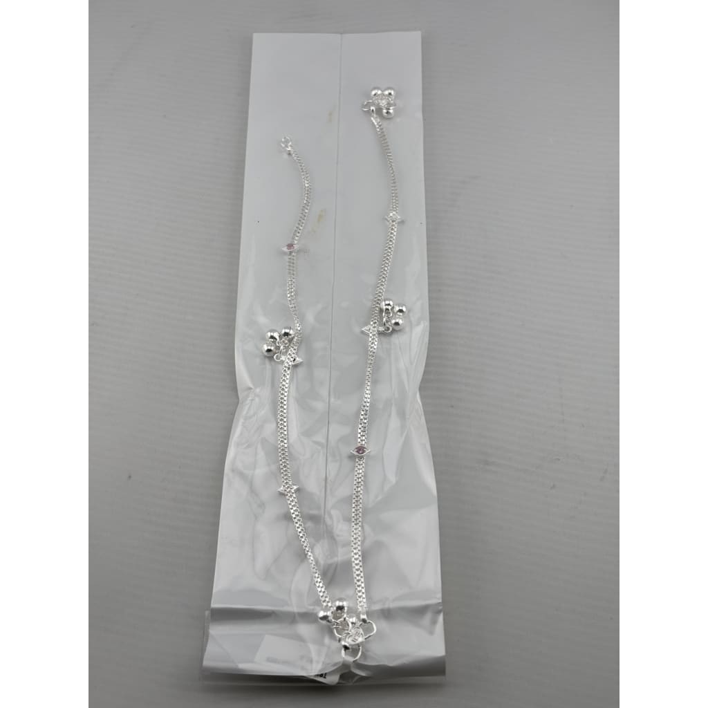 Pink Eye Charm Silver Anklet – 99.9% Pure Adjustable Dual