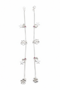 Load image into Gallery viewer, Pink Eye Charm Silver Anklet – 99.9% Pure Silver – Adjustable – Dual Chain Design-22g
