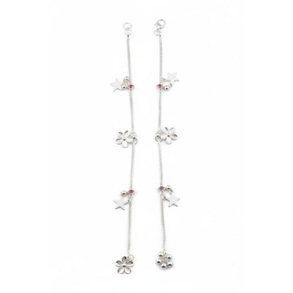 Pink Eye Charm Silver Anklet – 99.9% Pure Adjustable Dual