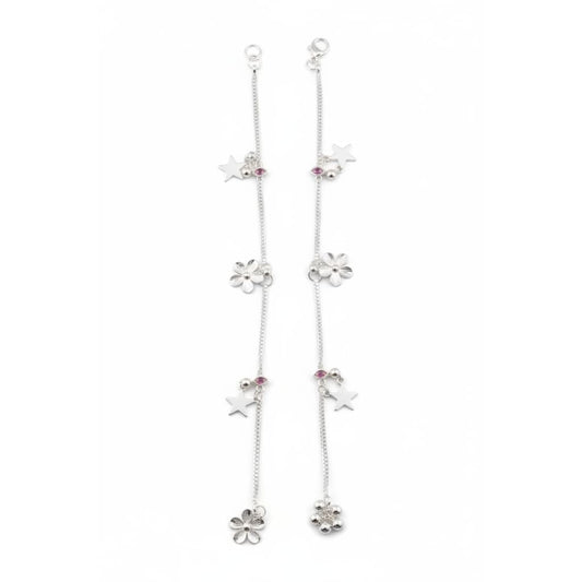 Pink Eye Charm Silver Anklet – 99.9% Pure Adjustable Dual