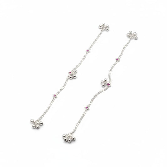 Pink Stone Curve Anklet – 925 Sterling Silver Adjustable